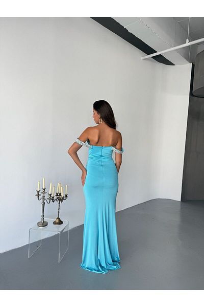 Zoe Zoe Pendant Sleeve Gathered and Stoned Crystal Fabric Stylish Evening Dress Isabelle Slim Fit