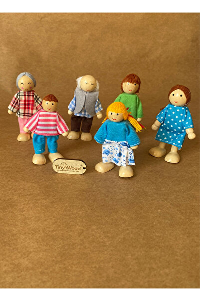 tiny wood Ahşap Kukla Aile Seti 6'lı – Montessori Eğitim Oyuncağı, Oyun Evi Figürleri