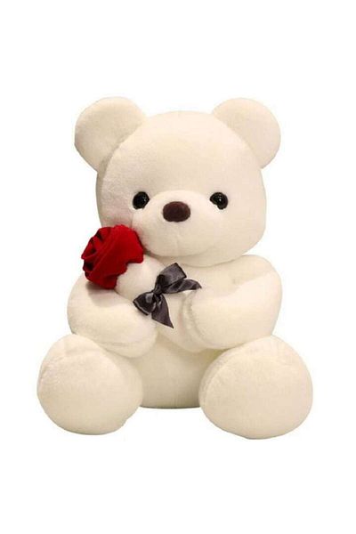 AjieQaQ Plush Toy Teddy Bear with Red Roses, AjieQaQ, Classic White Model 30cm