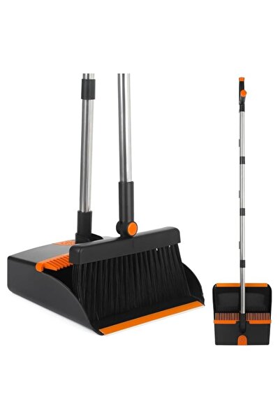 Generic مجموعة مكنسة ومغرفة غبار، مكانس كبيرة ومغرفة غبار بمقبض بطول 48 بوصة،...