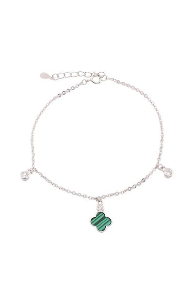 Bijuteria SORELLY Silver Bracelet with Malachite Flower and Zirconia Stones