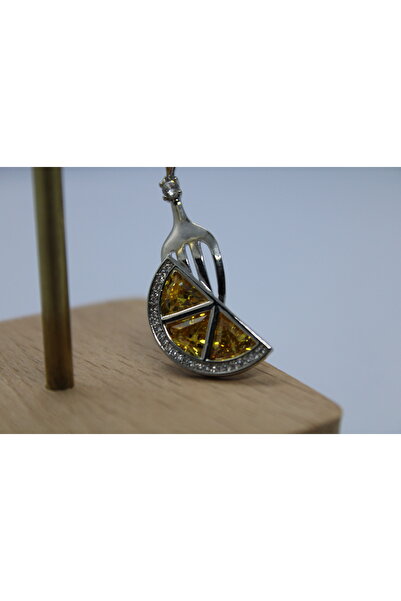 BYBAL Cheef Tasarımlı Sarı Limon Çatal Detaylı Zarif Taşlı Kolye