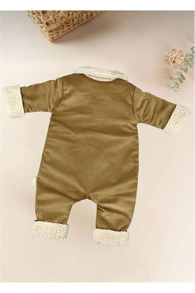 İLKE TEKSTİL Cotton Welsoft Velvet Baby Boy Winter Jumpsuit with Buttons and Pockets Design