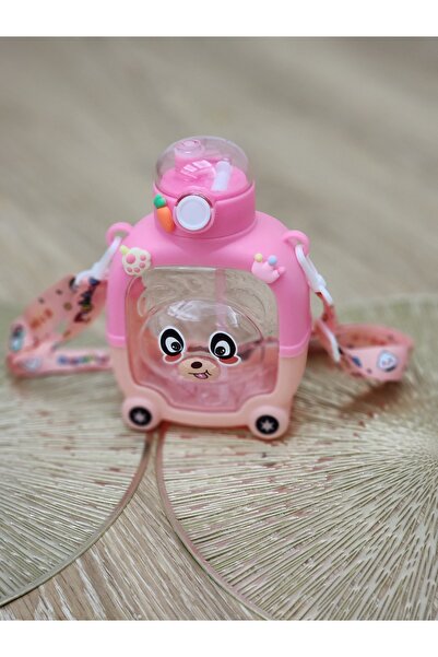 Butik Araba Figürlü Pembe Renk Su Matarası