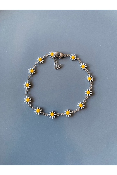 dela otantik Handmade Daisy Anklet – Authentic Ethnic Bohemian Summer Foot Accessory – Elegant Flower Bijoux Jewelry Anklet