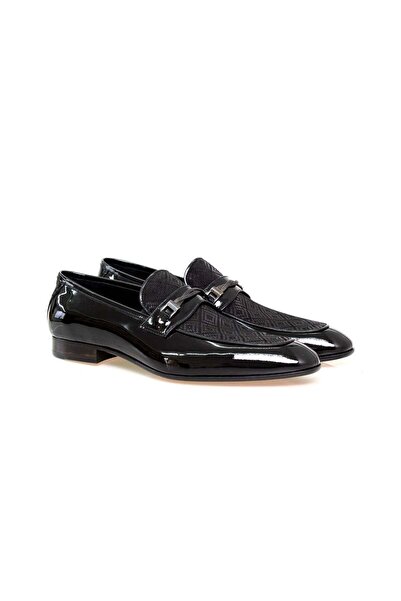 FRANCO CALVANI Black Color Laceless Genuine Leather Men's Shoes