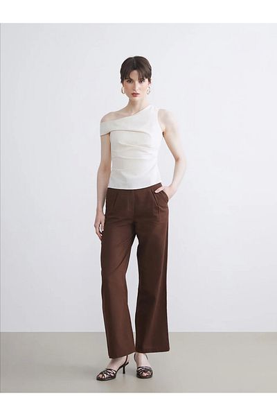 LC Waikiki Soulife beige one shoulder linen blend blouse