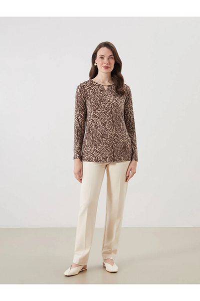 LC Waikiki Lcw grace brown bicycle collar patterned blouse