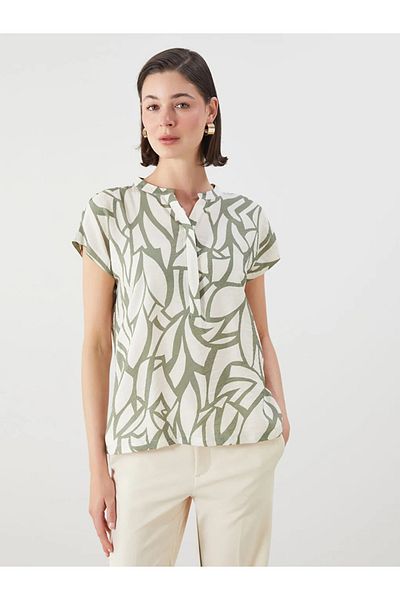 LC Waikiki Lcwaikiki Classic Green Cowl Neck Patterned Blouse