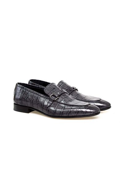 FRANCO CALVANI Gray Color Laceless Genuine Leather Men's Shoes