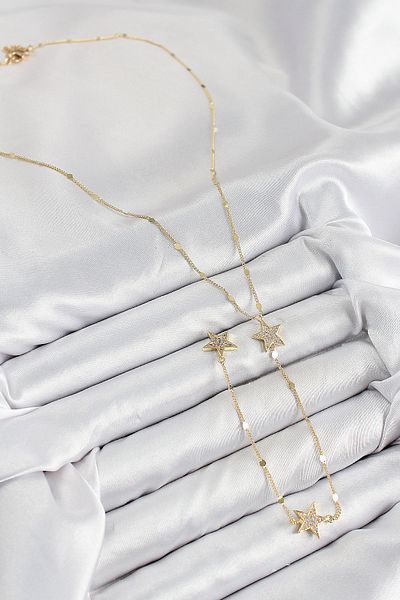 norsary Brass Zircon Stone Star Model Gold Color Y Necklace