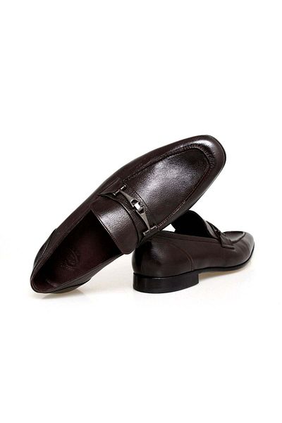 FRANCO CALVANI Brown Laceless Genuine Leather Men's Shoes