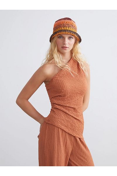 LC Waikiki Xside orange one shoulder smocked blouse