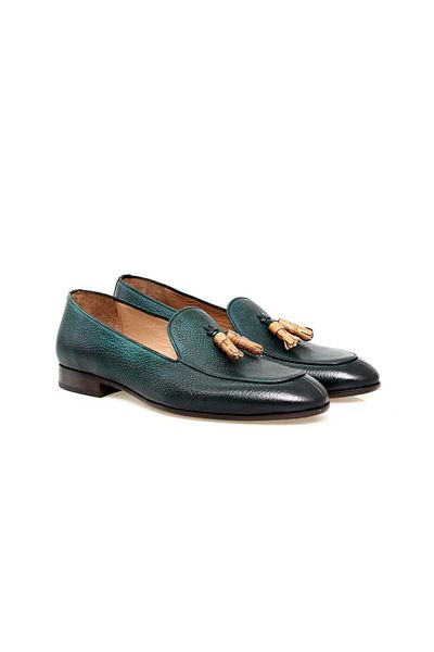 FRANCO CALVANI Green Color Laceless Genuine Leather Men's Shoes