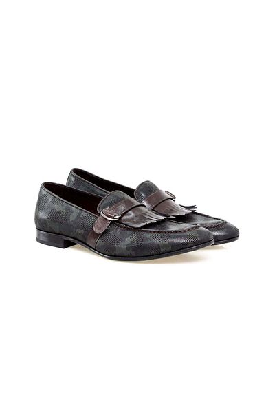 FRANCO CALVANI Green Color Laceless Genuine Leather Men's Shoes