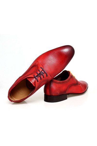 FRANCO CALVANI Red Color Lace-Up Genuine Leather Men's Shoes