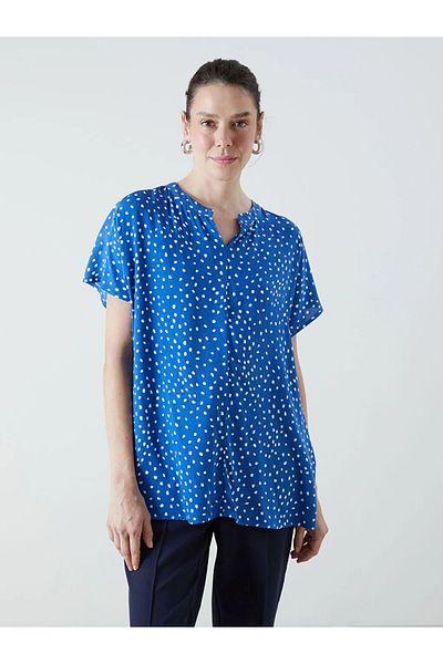LC Waikiki Lcw Grace Blue Scoop Neck Polka Dot Blouse
