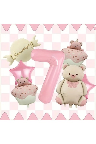 DÜVENCİ TİCARET Set de baloane din folie Little Bear Cake - Ursuleț roz drăgu...
