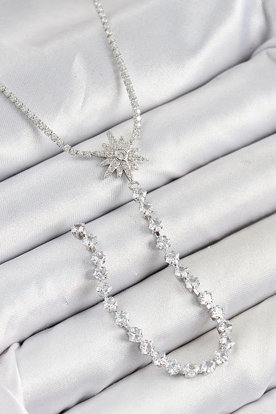 norsary Brass Zircon Stone Pole Star Model Gold Color Y Necklace