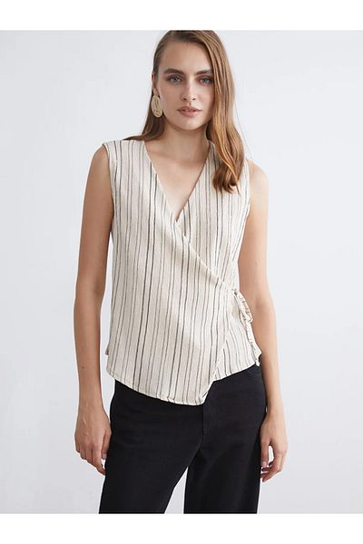 LC Waikiki Lcwaikiki classic ecru Double-Breasted collar striped blouse