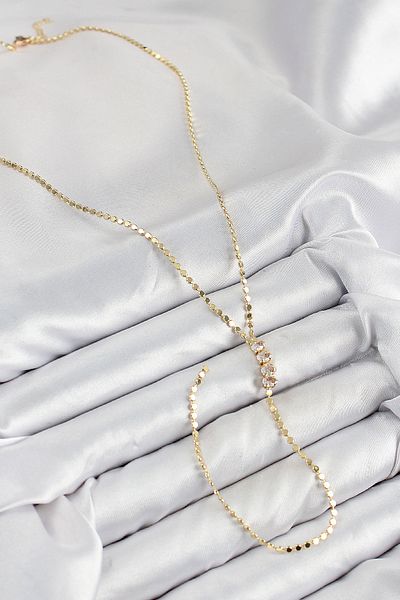 norsary Brass Zircon Stone Crushed Chain Model Gold Color Y Necklace