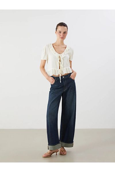 LC Waikiki Lcw vision ecru v-neck ruffled blouse