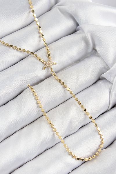 norsary Brass Zircon Stone Crushed Chain Starfish Model Gold Color Y Necklace