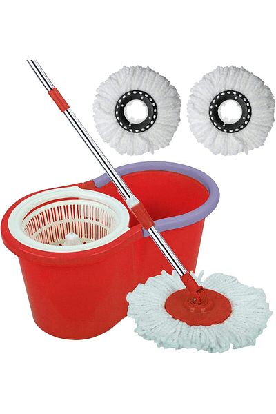 MOONLİGHT 360 Degree Floor Black Spin Mop Bucket Set Spinning Rotating With 3 Cleaning Dry Heads