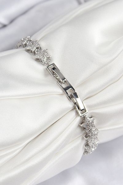 norsary Vip Series Brass Zircon Stone Row Star Model Silver Color Women's Bracelet
