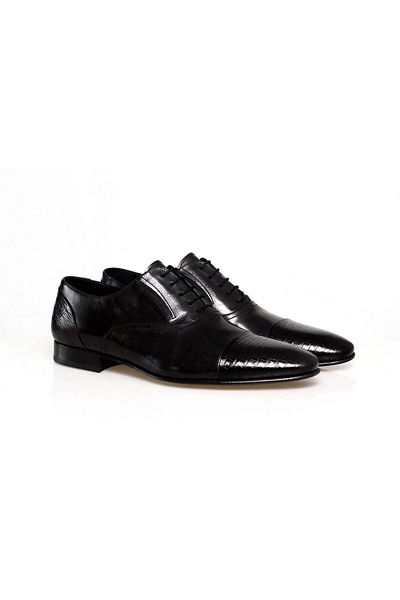 FRANCO CALVANI Black Color Lace-Up Genuine Leather Men's Shoes