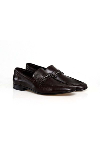 FRANCO CALVANI Brown Laceless Genuine Leather Men's Shoes