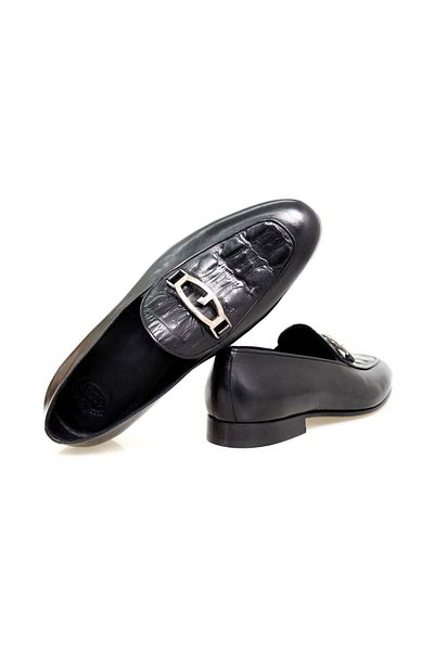 FRANCO CALVANI Black Color Laceless Genuine Leather Men's Shoes