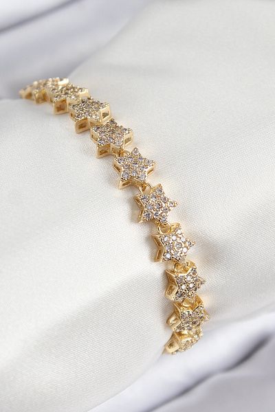 norsary Vip Series Brass Zircon Stone Row Star Model Gold Color Women's Bracelet
