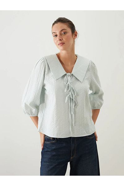 LC Waikiki Lcwaikiki Classic Green Baby Collar Plaid Blouse