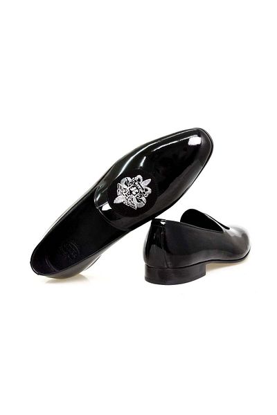FRANCO CALVANI Black Color Lace-Up Genuine Leather Patent Leather Men's Shoes
