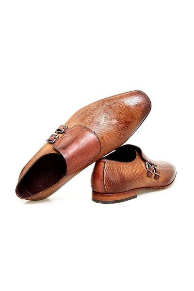 FRANCO CALVANI Tan Color Laceless Khaki Leather Men's Shoes