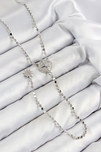 norsary Brass Zircon Stone Crushed Chain Locket Model Silver Color Y Necklace