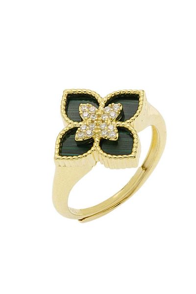 Bijuteria SORELLY Gold Plated Silver Ring Flower with Malachite