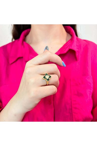 Bijuteria SORELLY Gold Plated Silver Ring Flower with Malachite