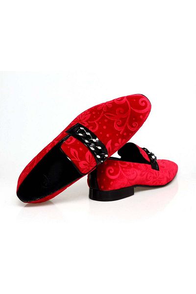 FRANCO CALVANI Red Color Laceless Genuine Leather Velvet Men's Shoes