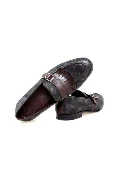 FRANCO CALVANI Green Color Laceless Genuine Leather Men's Shoes