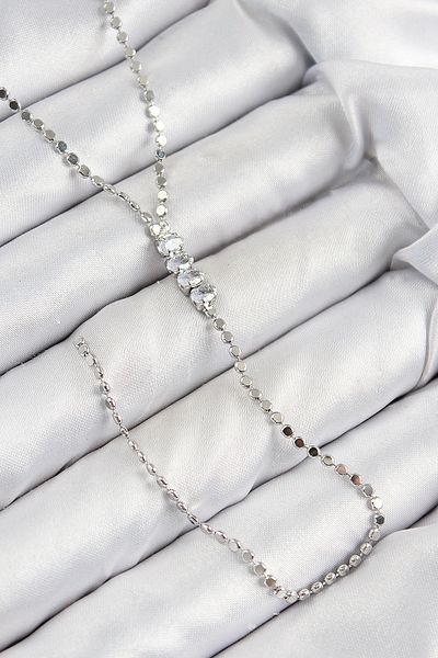 norsary Brass Zircon Stone Crushed Chain Model Silver Color Y Necklace