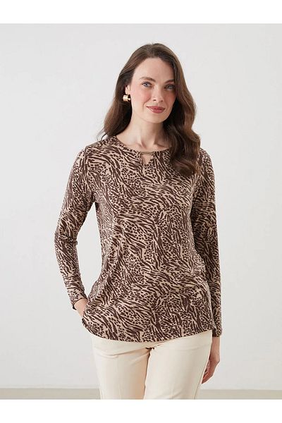 LC Waikiki Lcw grace brown bicycle collar patterned blouse