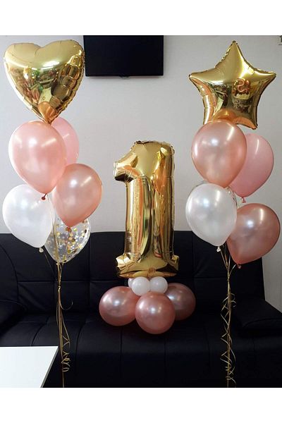 Ezgi Party Store 1 Year Old Birthday Concept Gold and Rosegold Colors Party Set