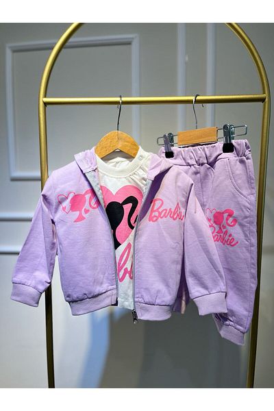 baume clothes Baby Girl Printed 3-Piece Bottom-Top Lilac Set