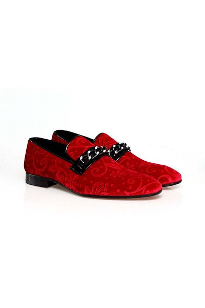 FRANCO CALVANI Red Color Laceless Genuine Leather Velvet Men's Shoes