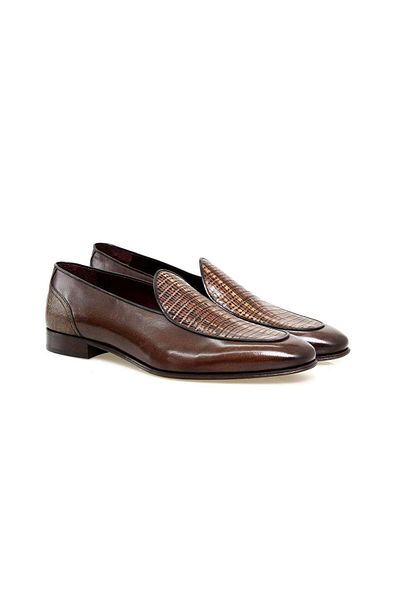 FRANCO CALVANI Brown Laceless Genuine Leather Men's Shoes