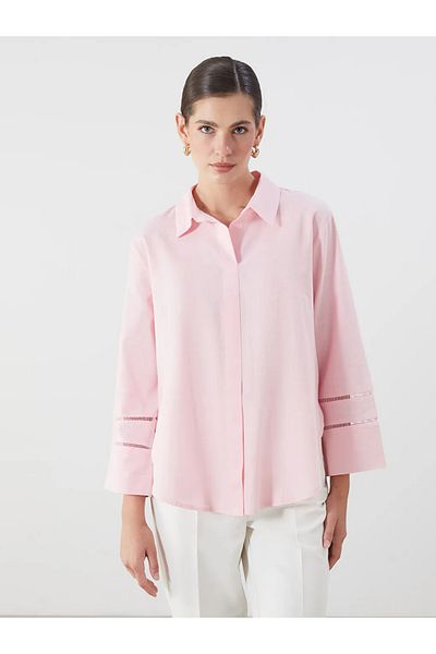 LC Waikiki Lcwaikiki classic pink shirt collar Oversized poplin blouse
