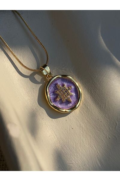 Brethils Stoned Pole Star Enamel Combination Necklace Tarnish-Free Guaranteed Invoice 45 cm Snake Chain