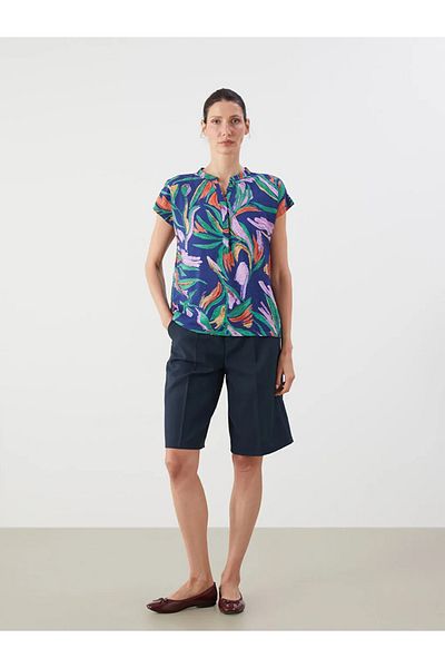 LC Waikiki Lcwaikiki Classic Navy Blue Collar Patterned Blouse
